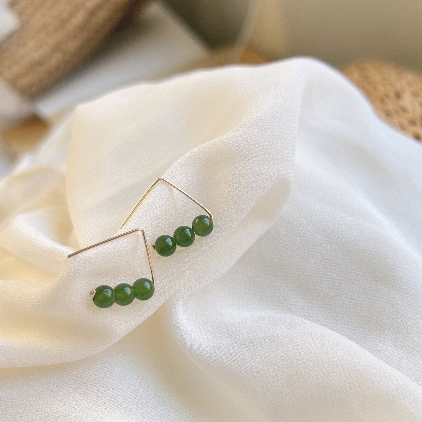 Natural Jade Earrings, Hetian Green Jade Earrings, Gold Jade Earrings, Jade Hook Earrings, Jade Beads Earrings, Jade Gold Jewelry, Jade Gift
