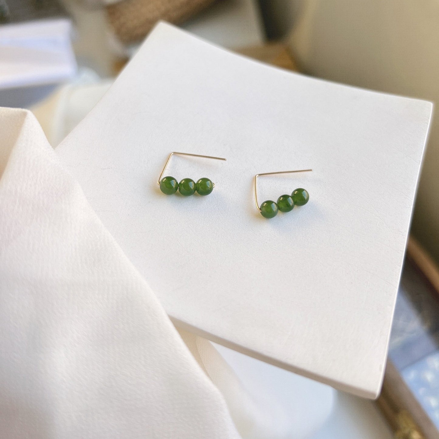 Natural Jade Earrings, Hetian Green Jade Earrings, Gold Jade Earrings, Jade Hook Earrings, Jade Beads Earrings, Jade Gold Jewelry, Jade Gift