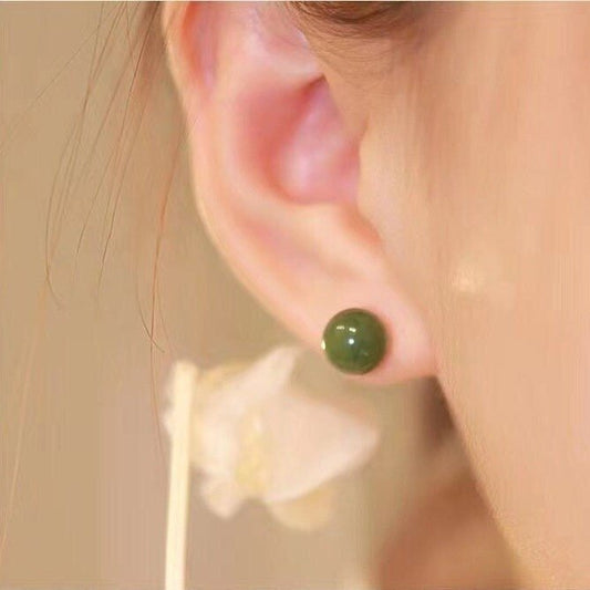 Natural Jade Earrings, 6mm 8mm Jade Stud Earrings, Jade Earring Stud, Green Jade Earrings, S925 Sterling Silver Earring, Green Jade Earrings