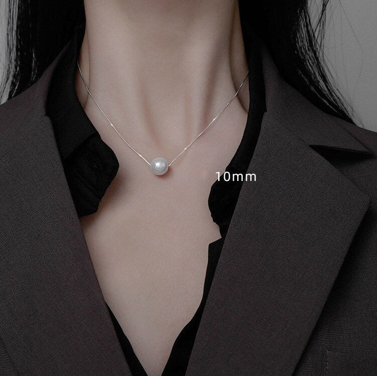 Natural Pearl Necklace, Shell Pearl Necklace, S925 Sterling Silver Necklace, One Pearl Necklaces, Single Pearl, Dainty Pearl Necklace