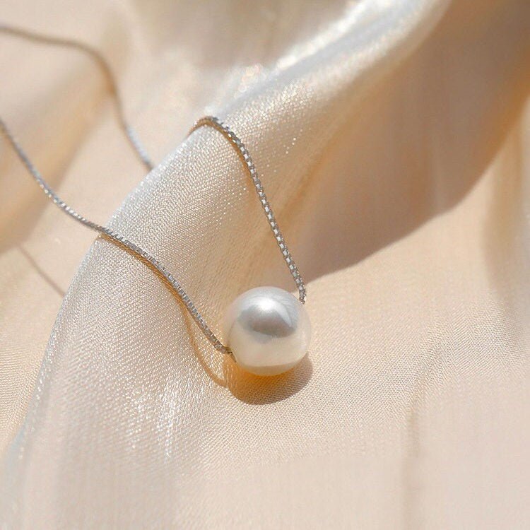Natural Pearl Necklace, Shell Pearl Necklace, S925 Sterling Silver Necklace, One Pearl Necklaces, Single Pearl, Dainty Pearl Necklace