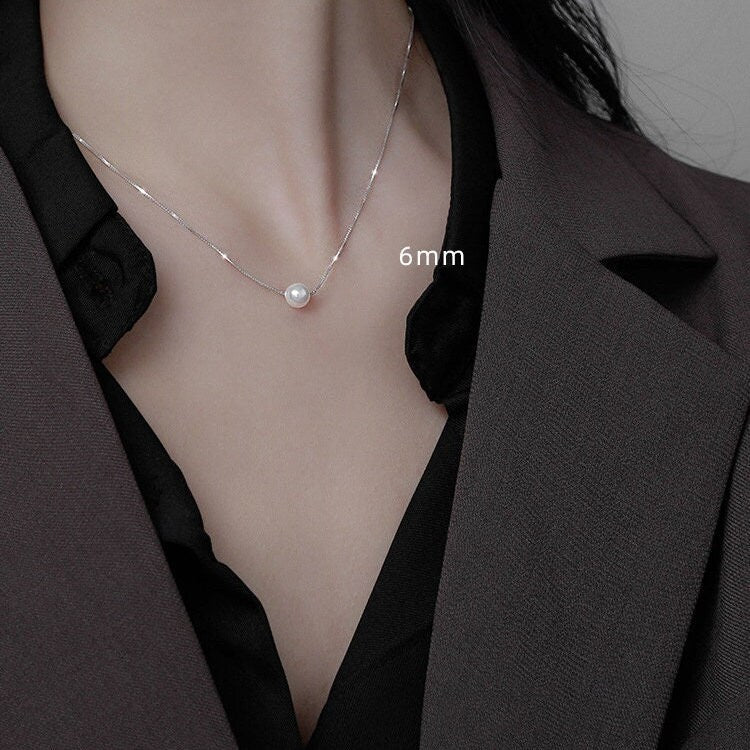 Natural Pearl Necklace, Shell Pearl Necklace, S925 Sterling Silver Necklace, One Pearl Necklaces, Single Pearl, Dainty Pearl Necklace