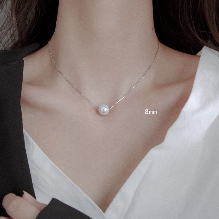Natural Pearl Necklace, Shell Pearl Necklace, S925 Sterling Silver Necklace, One Pearl Necklaces, Single Pearl, Dainty Pearl Necklace
