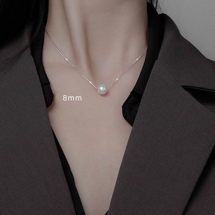 Natural Pearl Necklace, Shell Pearl Necklace, S925 Sterling Silver Necklace, One Pearl Necklaces, Single Pearl, Dainty Pearl Necklace