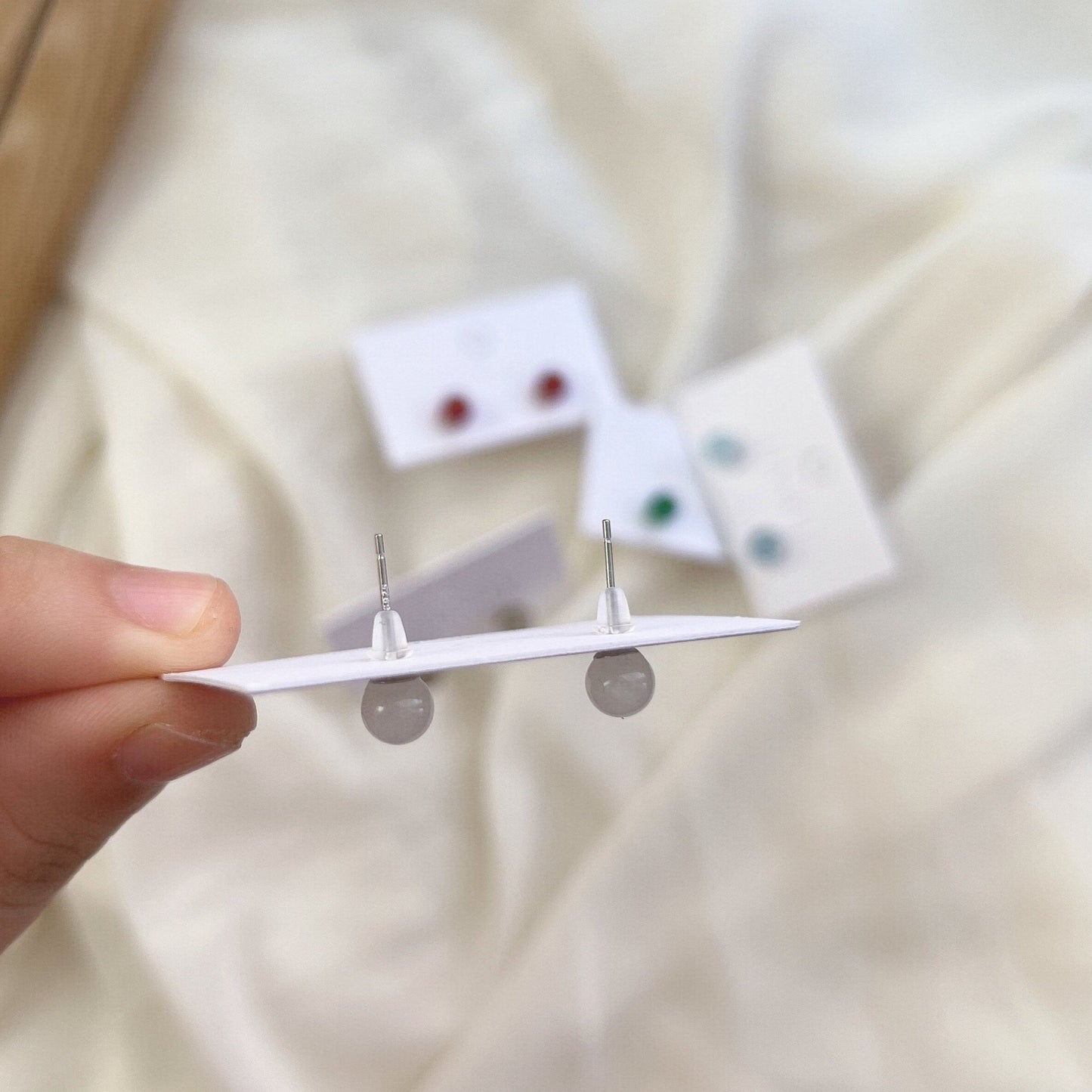 Natural Stone Stud Earrings, S925 Stud Earrings, Green Chalcedony Earrings, Phantom Quartz, Aquamarine, White Jade, South Red Agate Earrings