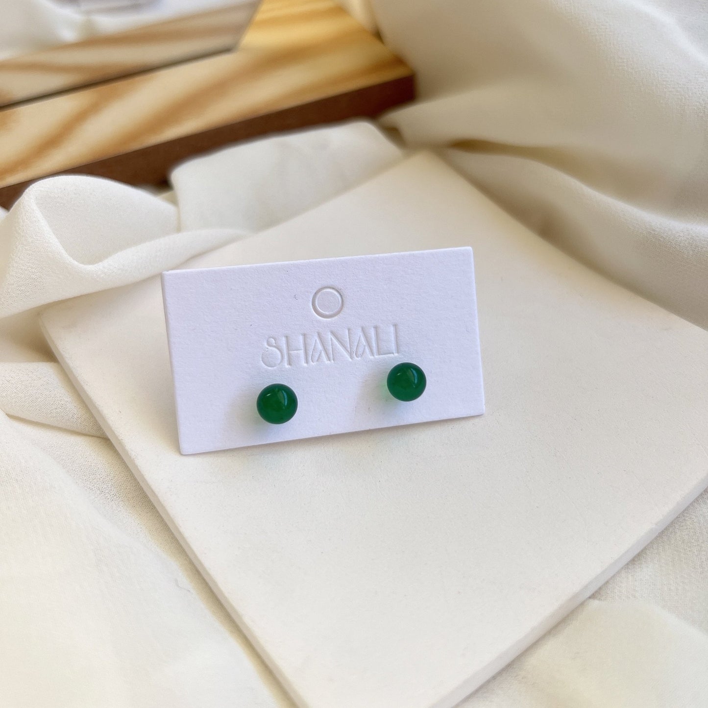 Natural Stone Stud Earrings, S925 Stud Earrings, Green Chalcedony Earrings, Phantom Quartz, Aquamarine, White Jade, South Red Agate Earrings