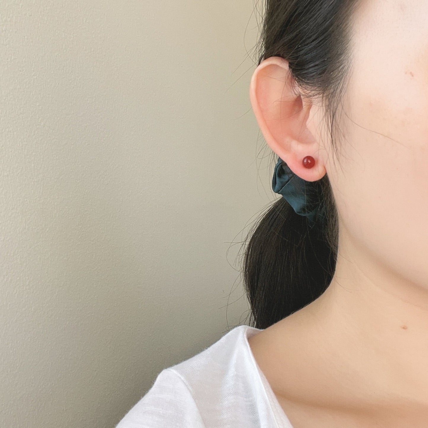 Natural Stone Stud Earrings, S925 Stud Earrings, Green Chalcedony Earrings, Phantom Quartz, Aquamarine, White Jade, South Red Agate Earrings