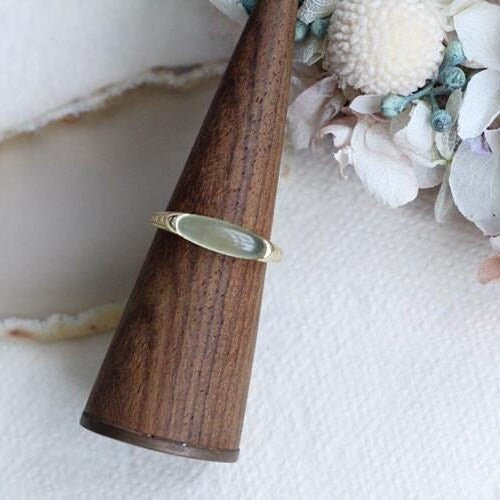 Light Green Long Natural Stone Ring, Vintage Gold Plated Gemstone Ring, Transparent Grape Stone Ring, Adjustable S925 Silver Ring