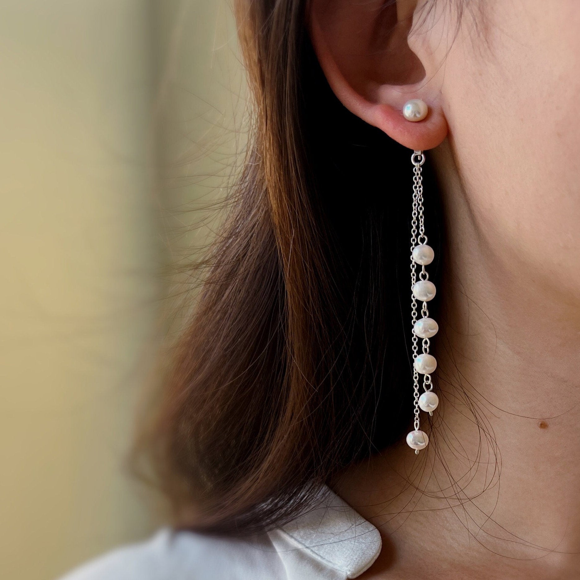 Fresh Water Pearl Earrings, S925 Silver Pearl Earrings, Natural Pearl Tassel Earrings, Long Drop Earrings, Bridal Earrings, Wedding Earrings