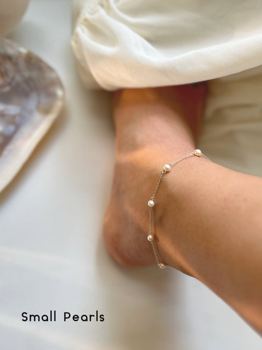 Silver Freshwater Pearl Anklet, Natural Pearl Simple Anklet, S925 Silver Dainty Anklet, Wedding Anklet, Bridal Anklet, Summer Jewelry