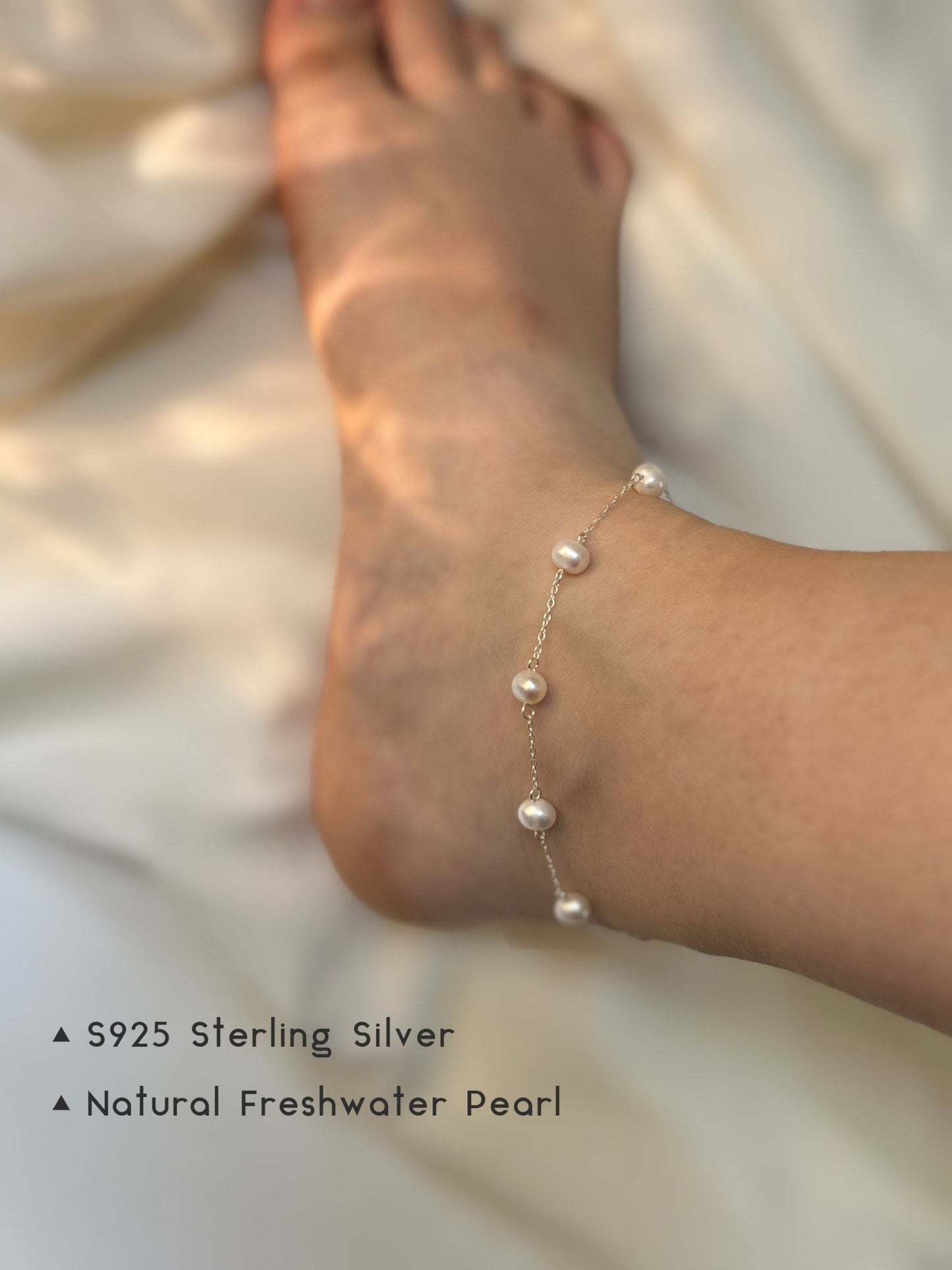 Silver Freshwater Pearl Anklet, Natural Pearl Simple Anklet, S925 Silver Dainty Anklet, Wedding Anklet, Bridal Anklet, Summer Jewelry
