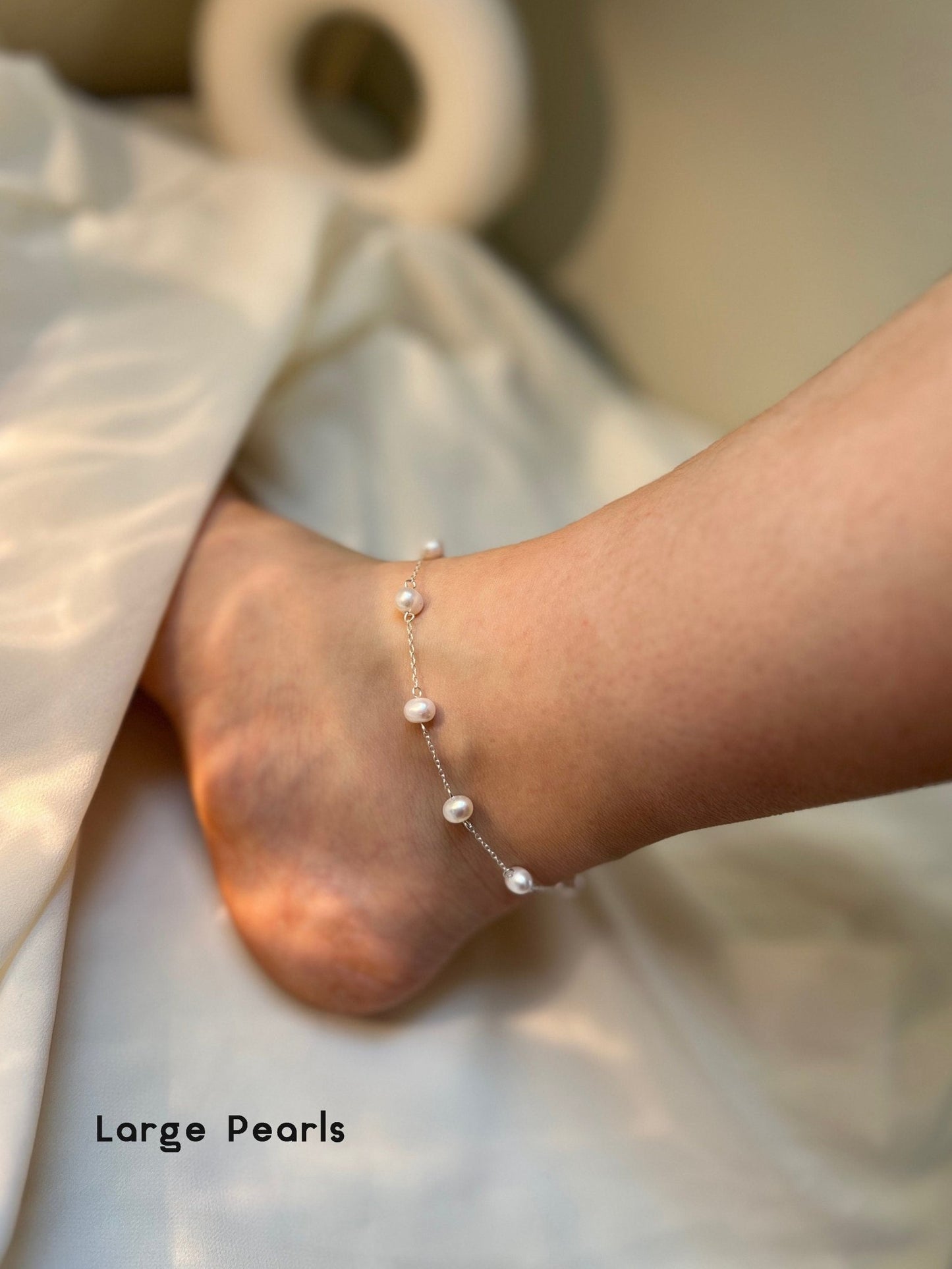 Silver Freshwater Pearl Anklet, Natural Pearl Simple Anklet, S925 Silver Dainty Anklet, Wedding Anklet, Bridal Anklet, Summer Jewelry