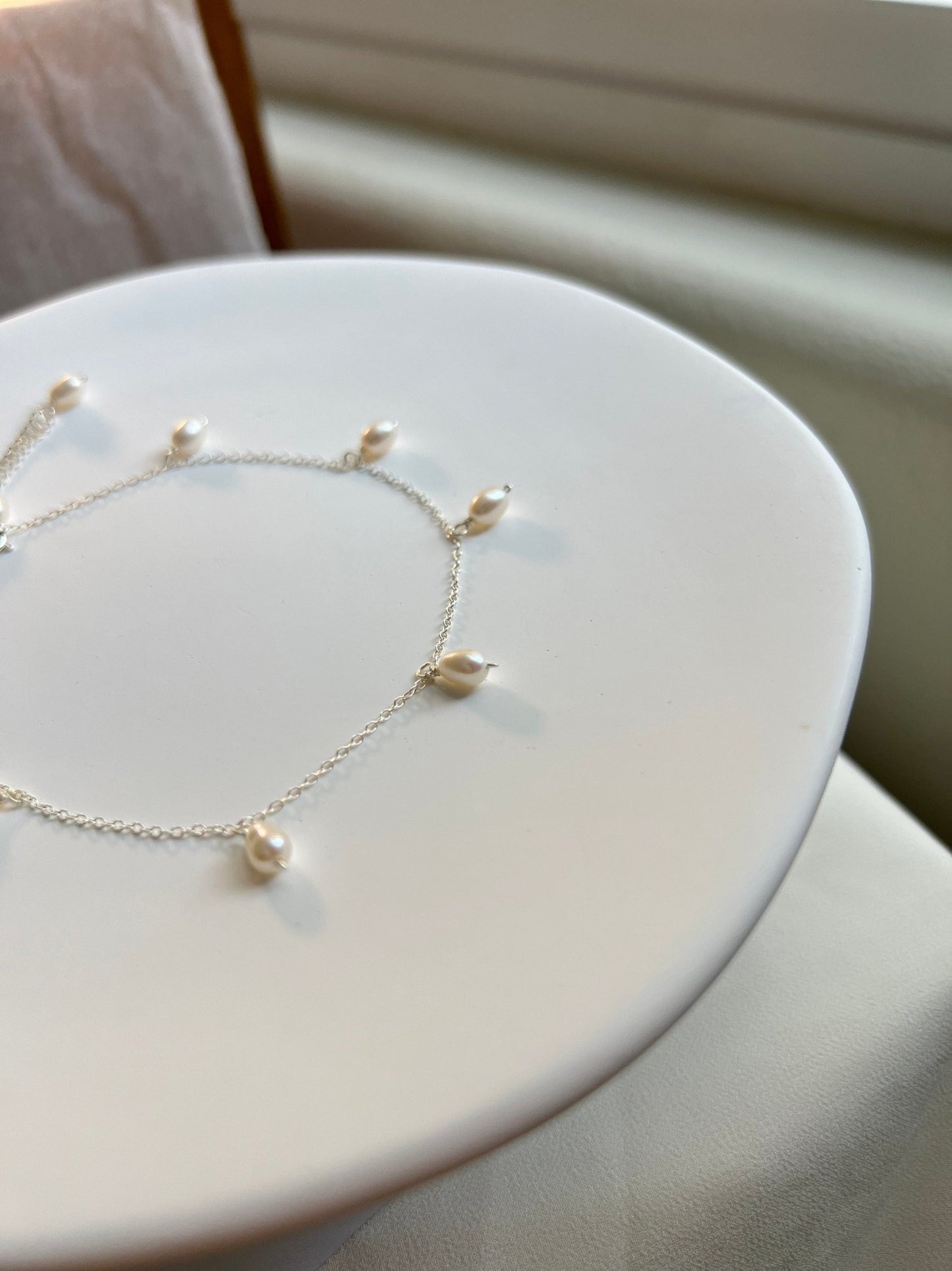 Silver Freshwater Pearl Anklet, Natural Pearl Simple Anklet, S925 Silver Dainty Anklet, Wedding Anklet, Bridal Anklet, Dangle Pearls Anklet