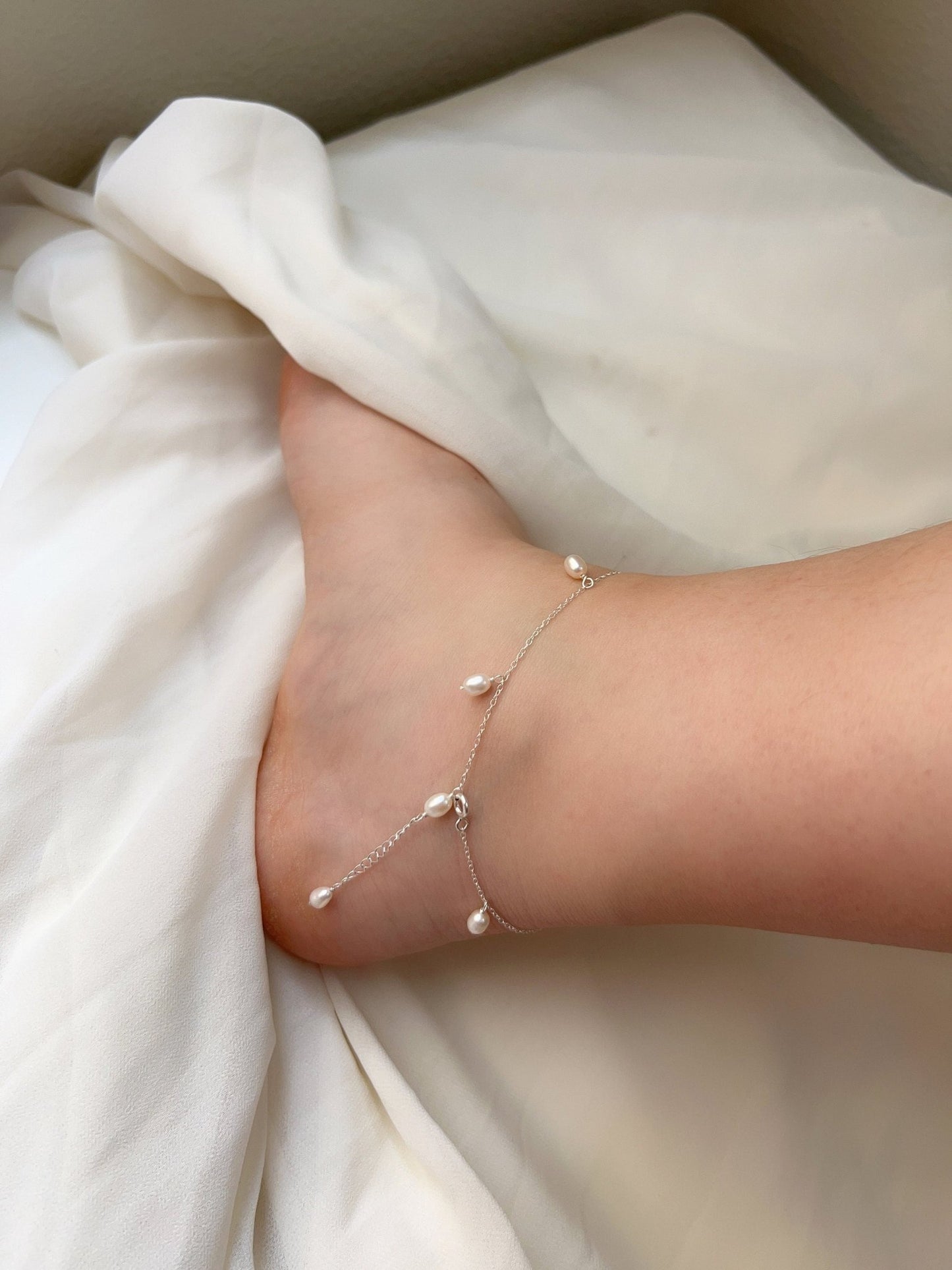 Dainty Freshwater Pearl Anklet (S925 Silver)