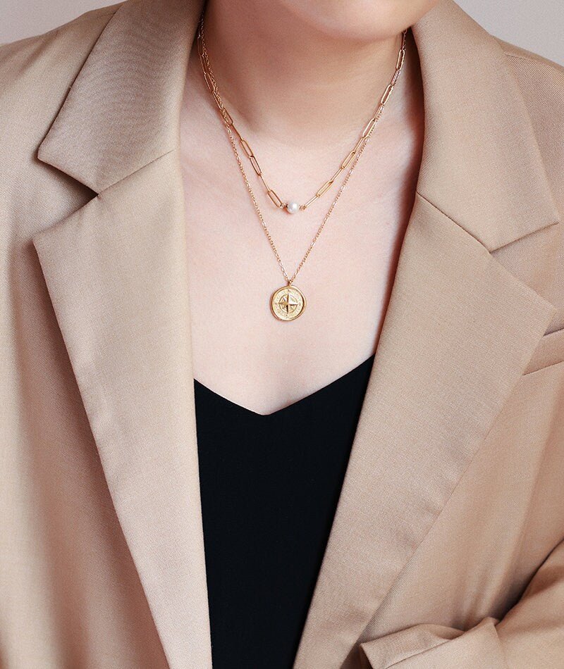 Natural Single Fresh Water Pearl Pendant Necklace on 18K Gold Plated Stainless Steel Chain, Large Clip Rectangle Link Chain, Modern Classic