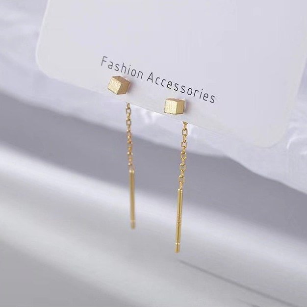 Tiny Cube Threader Earrings, 925 Sterling Silver Earrings, Gold, Silver and Black, Minimalist Geometric Earrings, Mini Black Cube Earrings