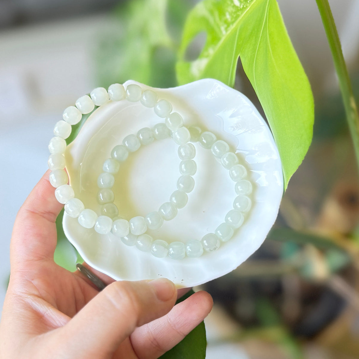 Natural Hetian Jade Beaded Bracelet, Authentic Nephrite Jade
