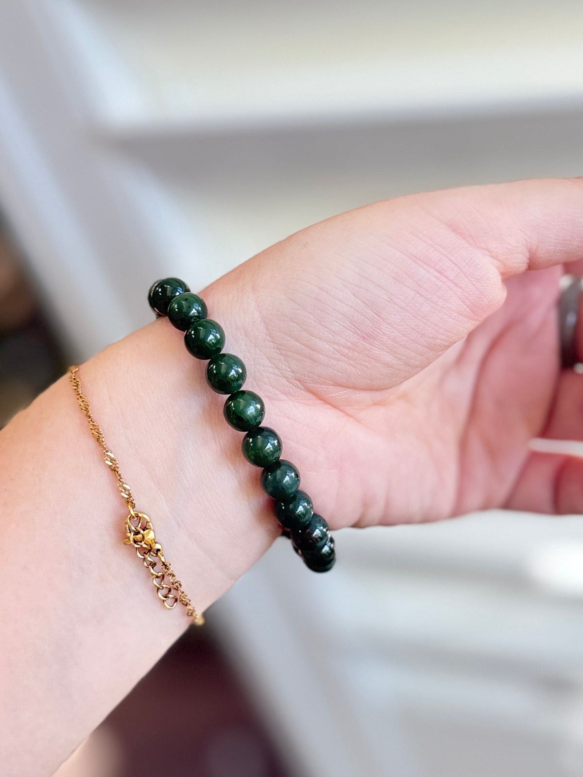 Natural Hetian Jade Bracelet, Beaded Nephrite Bracelet