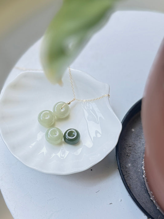Natural Hetian Jade Necklace, Lucky Donut Nephrite Pendant