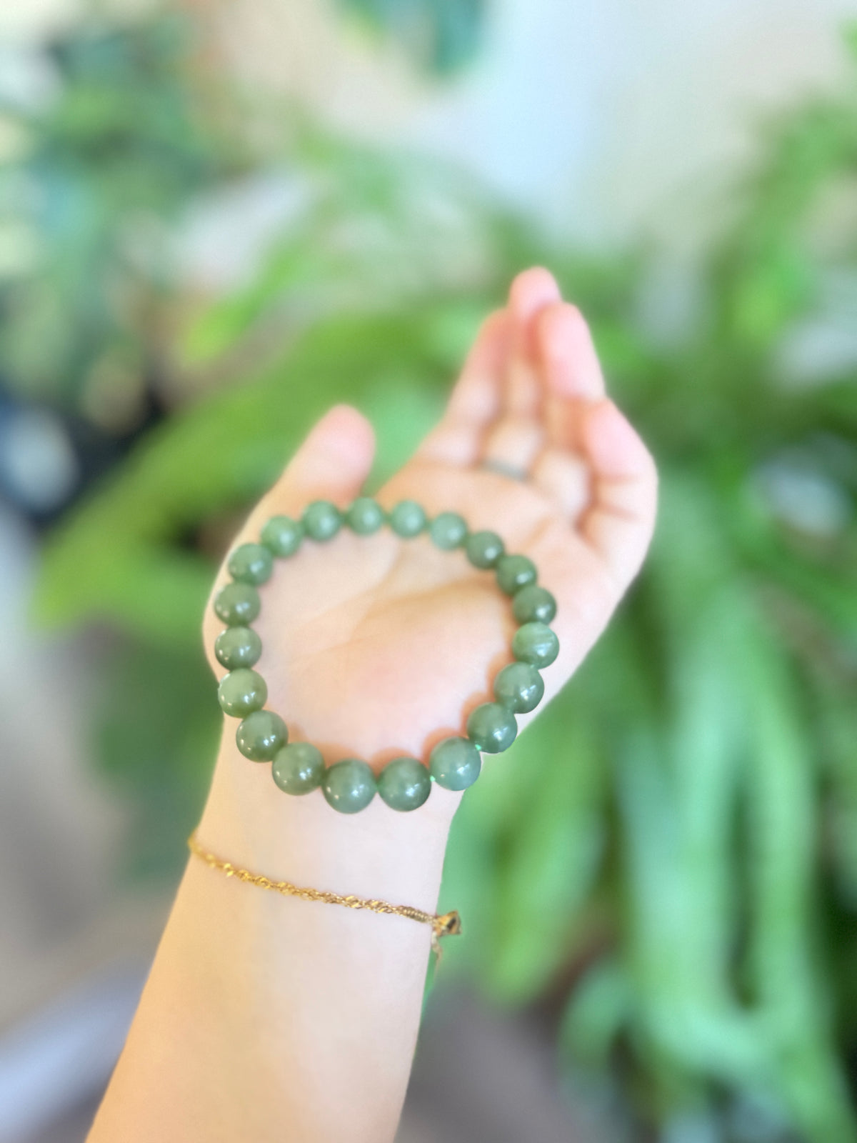 Natural Hetian Jade Beaded Bracelet, High Quality Nephrite (No Black Spots)