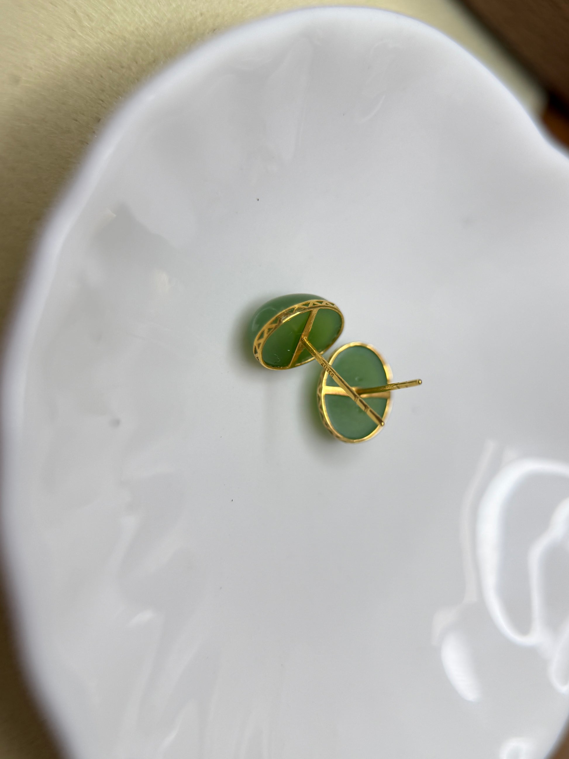 18K Gold Natural Jade Stud Earrings