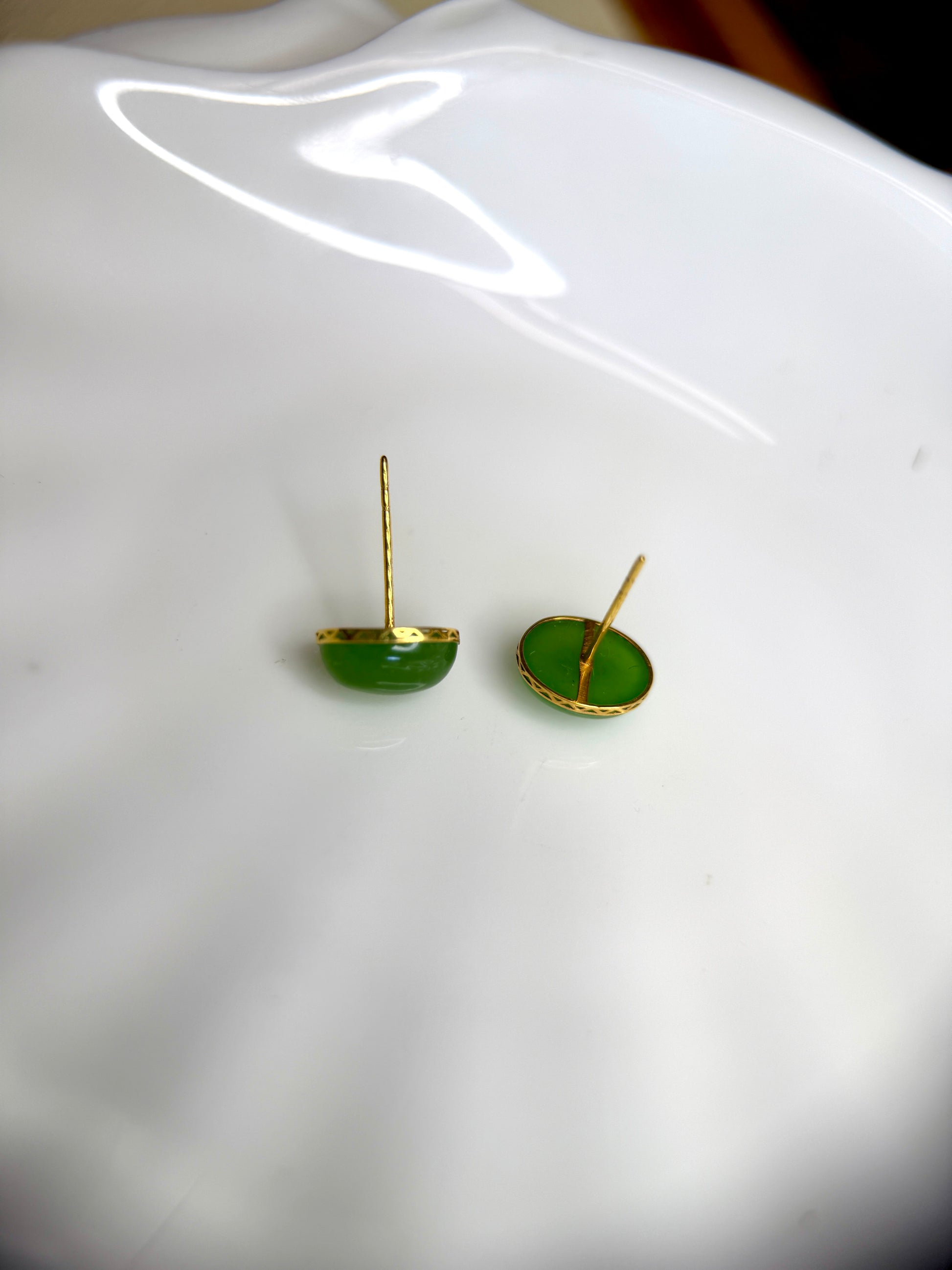 18K Gold Natural Jade Stud Earrings