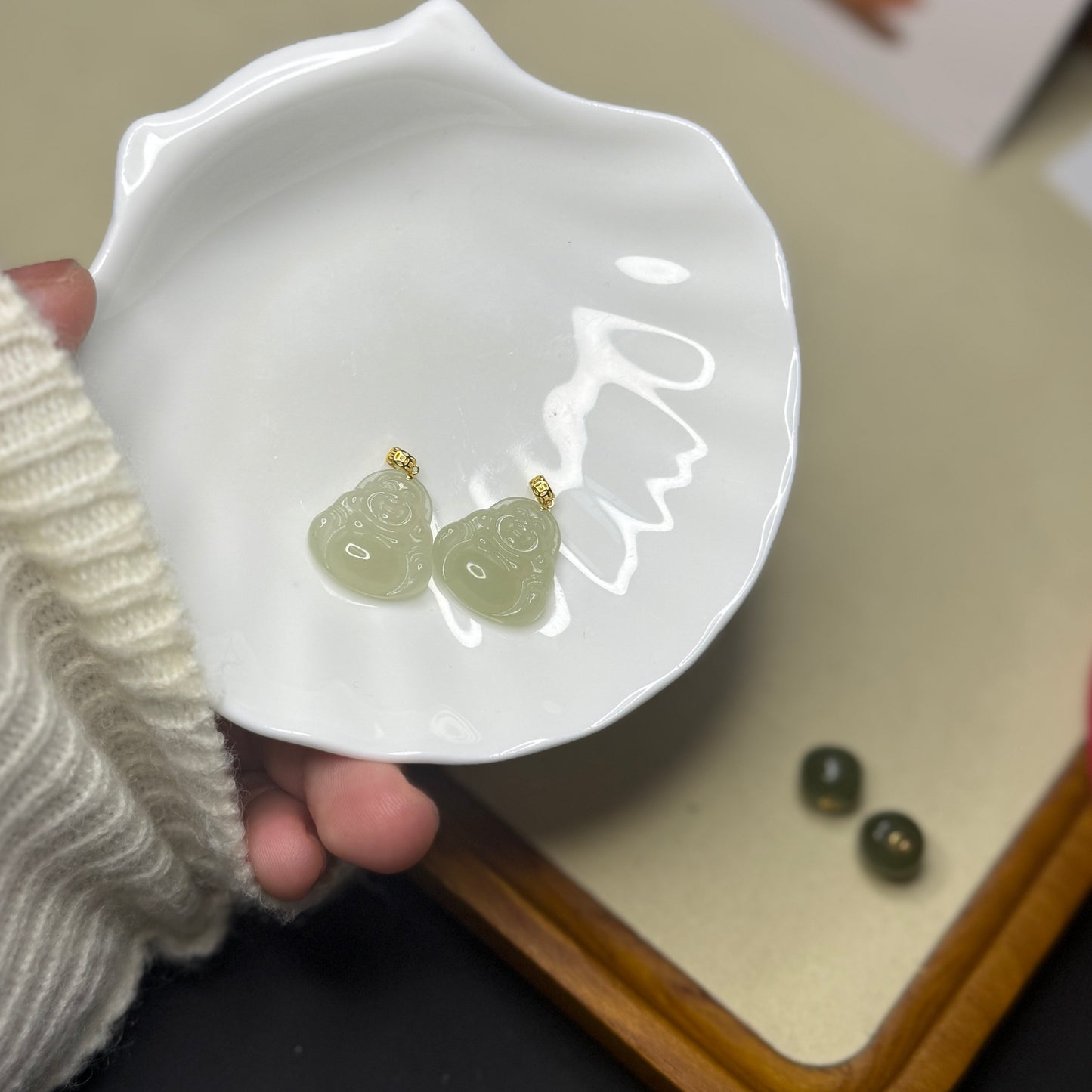 18K Gold Small Jade Buddha Pendant Necklace