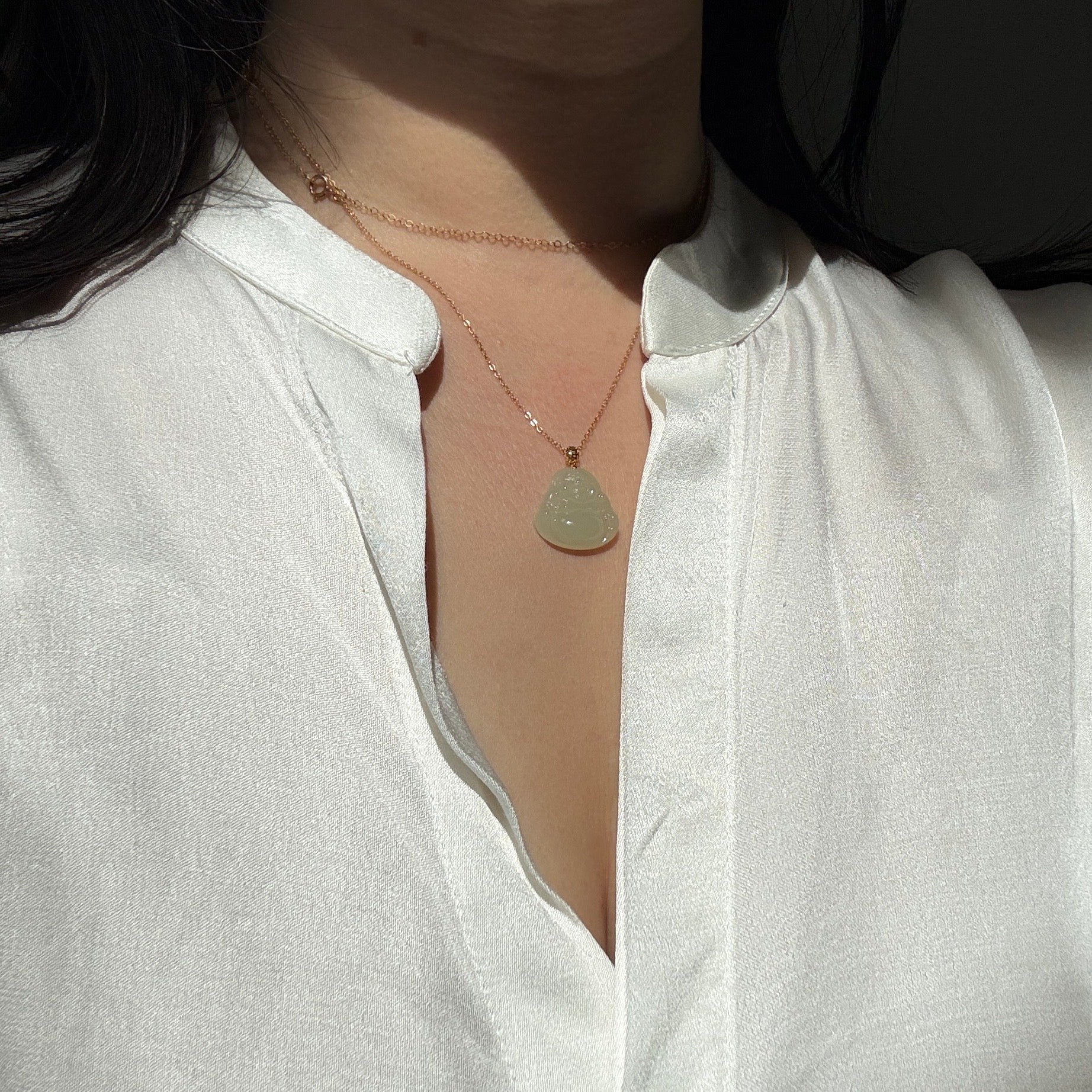 18K Gold Small Jade Buddha Pendant Necklace
