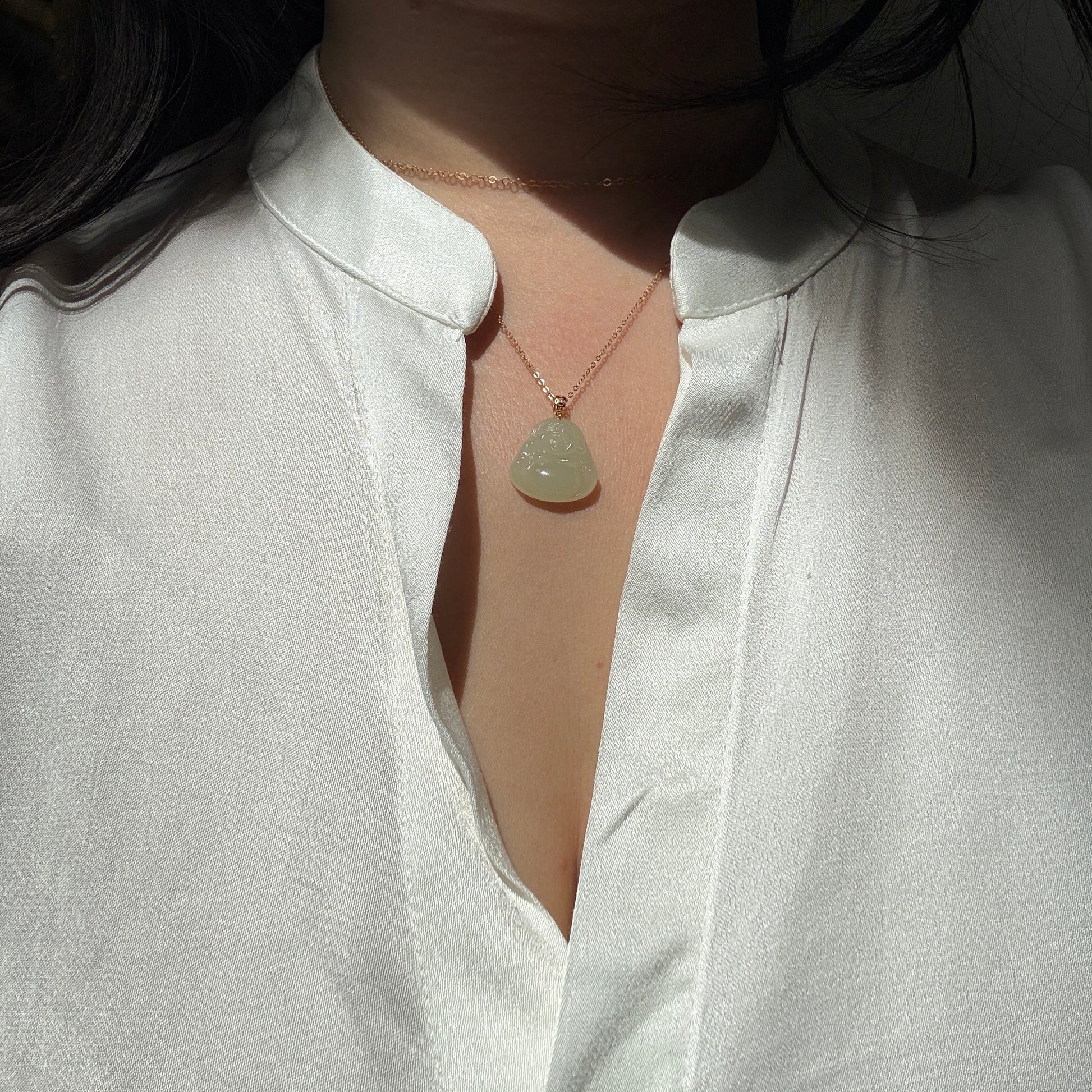 18K Gold Small Jade Buddha Pendant Necklace