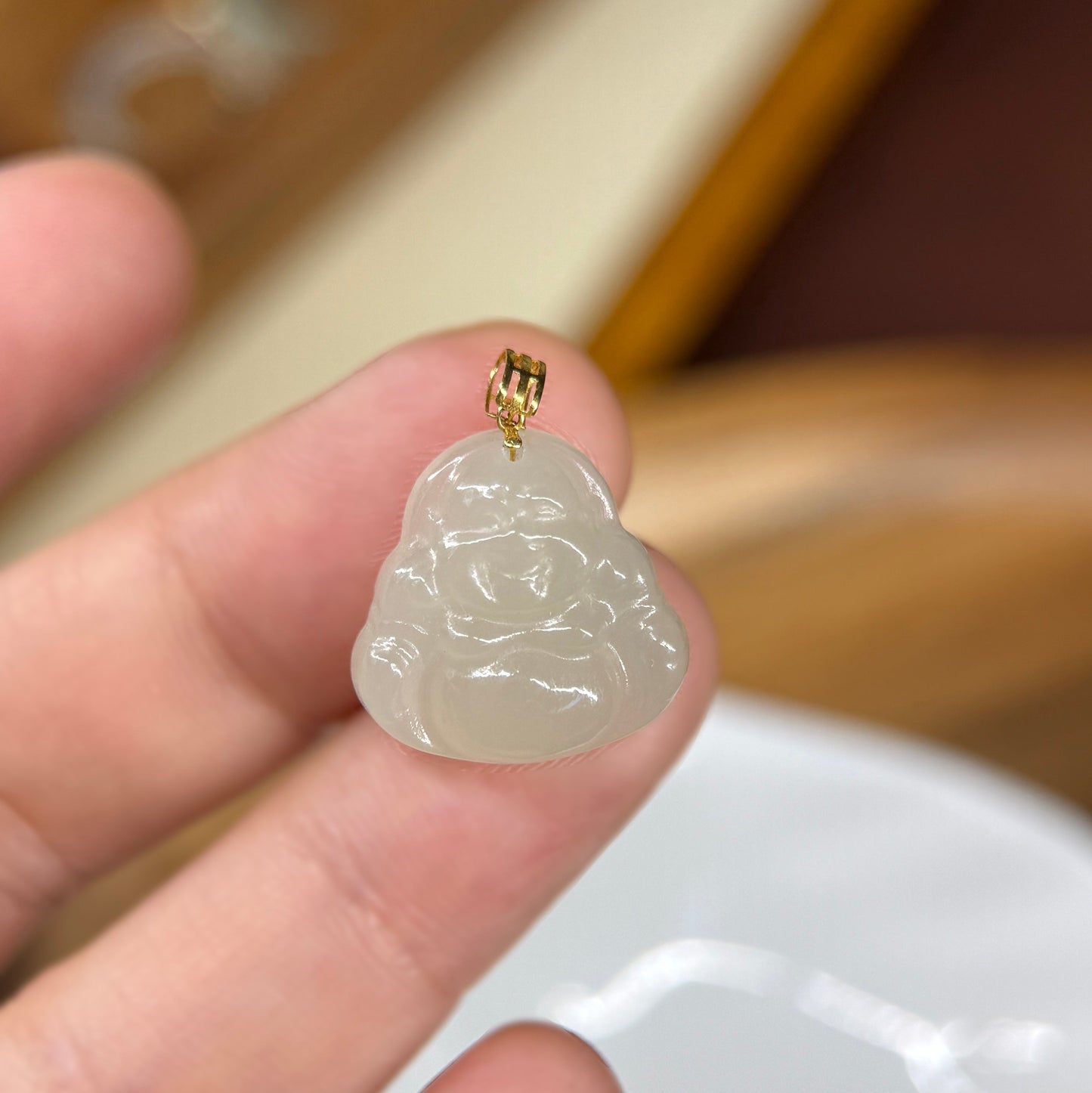 18K Gold Small Jade Buddha Pendant Necklace