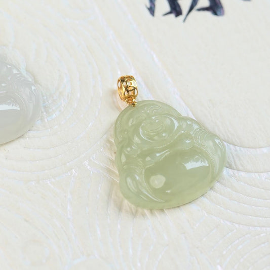 18K Gold Small Jade Buddha Pendant Necklace