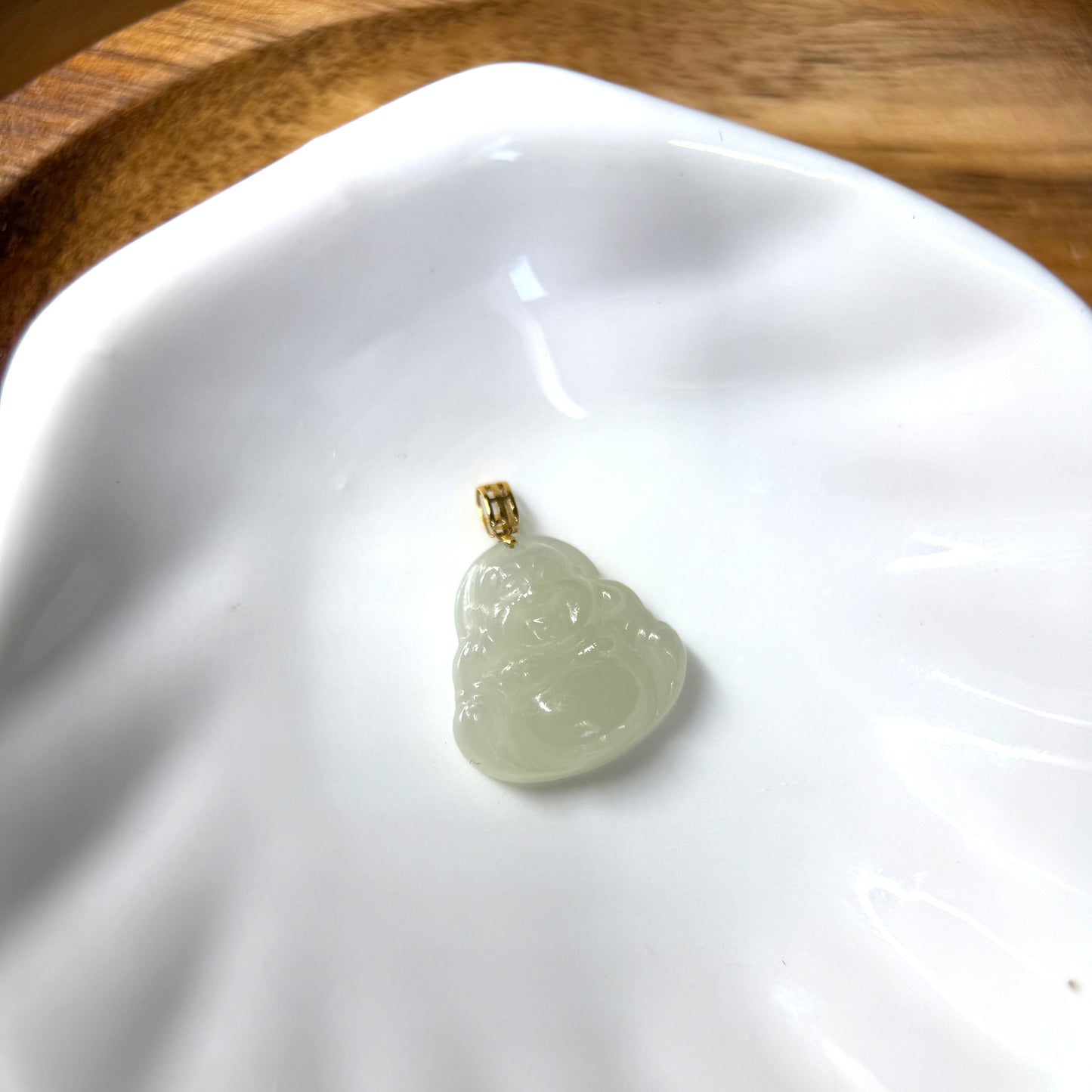 18K Gold Small Jade Buddha Pendant Necklace