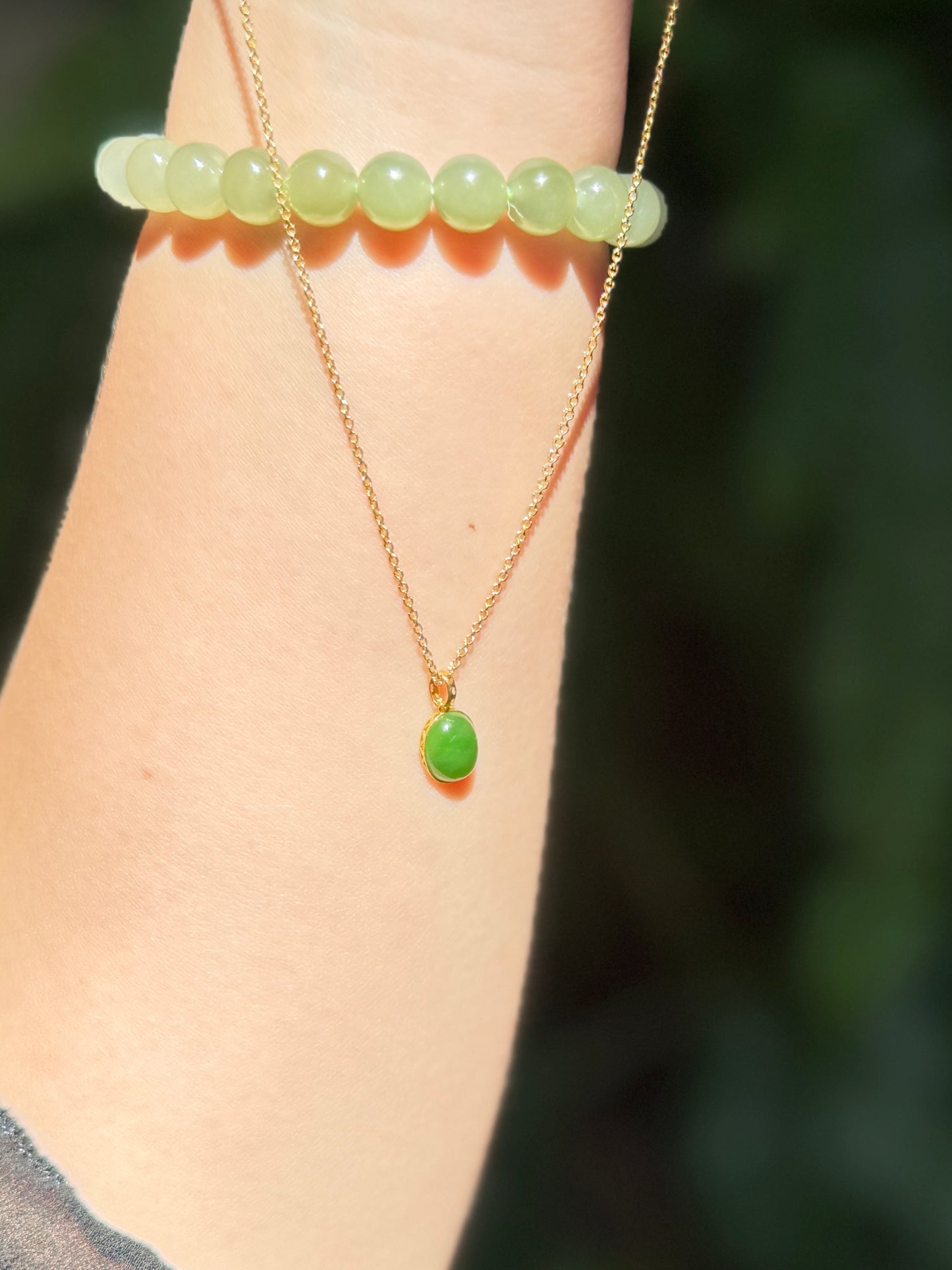 18K Gold Green Jade Dainty Pendant Necklace