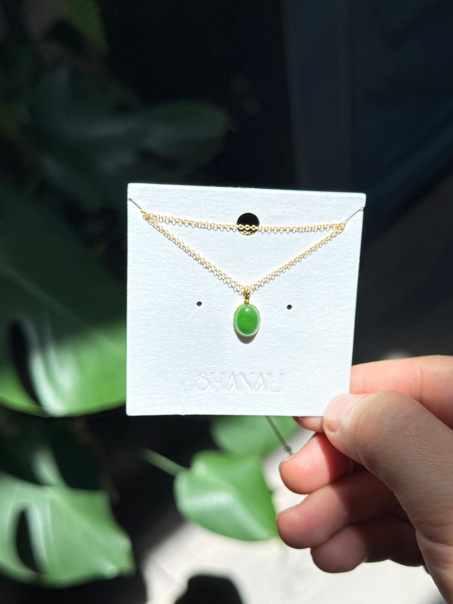 18K Gold Green Jade Dainty Pendant Necklace