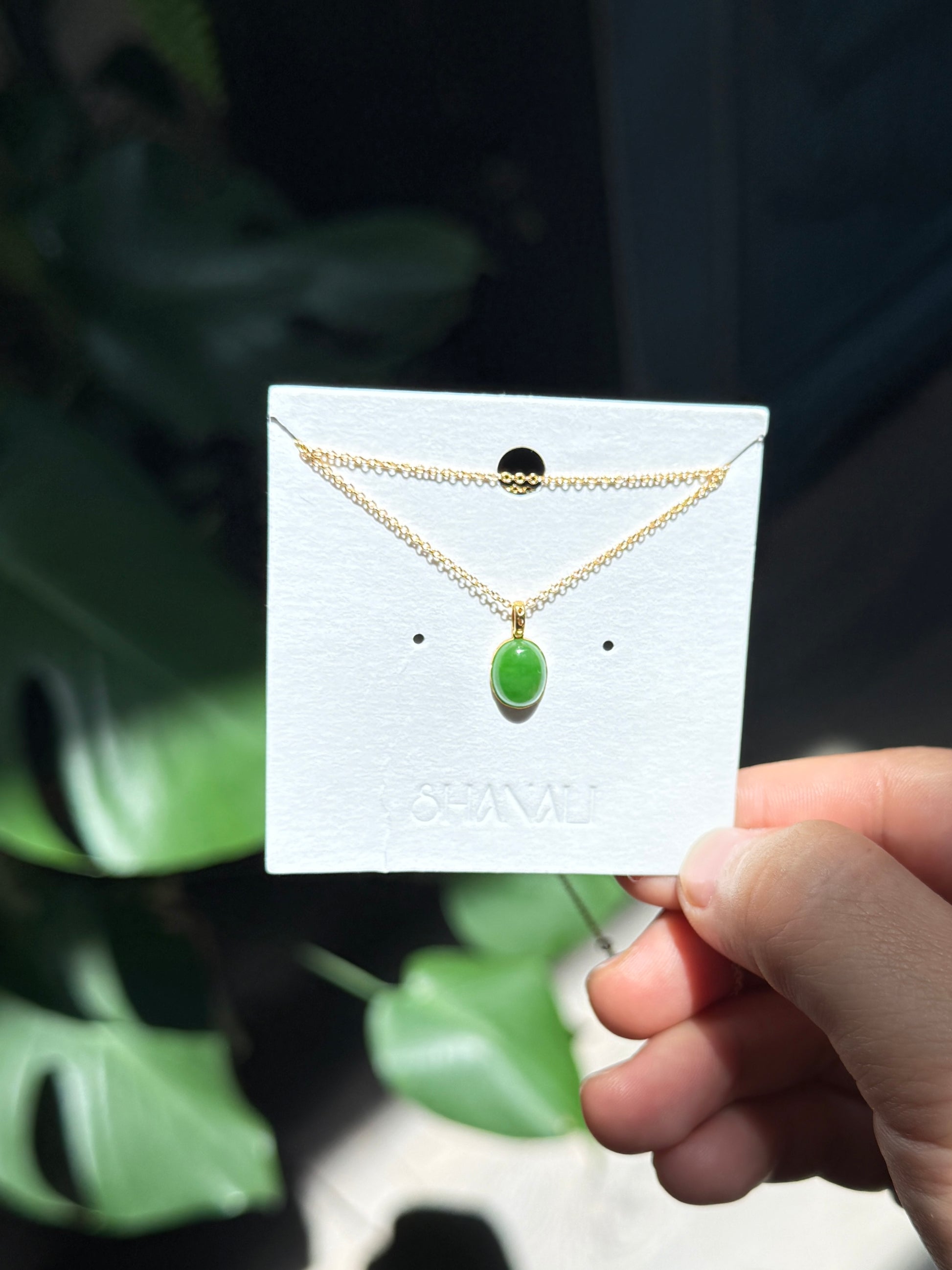 18K Gold Green Jade Dainty Pendant Necklace
