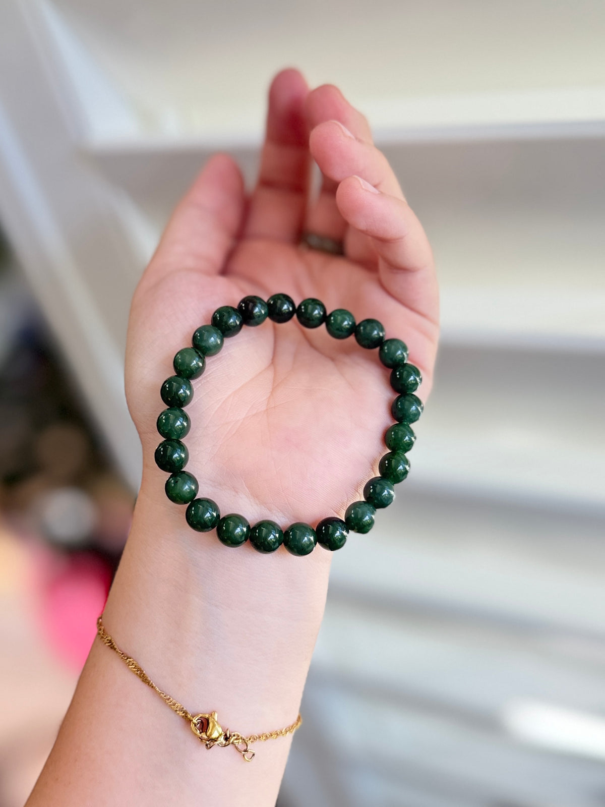 Natural Hetian Jade Bracelet, Beaded Nephrite Bracelet