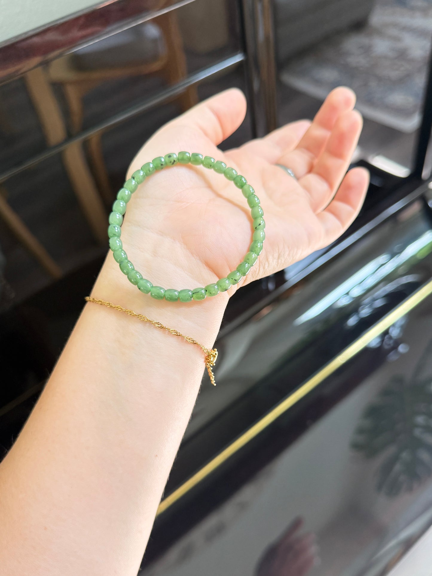 Dainty Jade Beaded Bracelet, Authentic Nephrite Jade