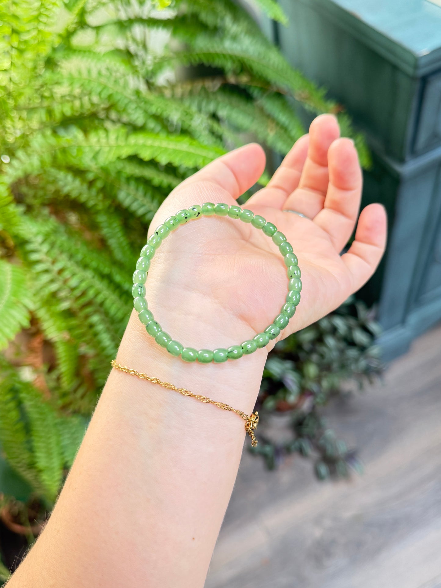 Dainty Jade Beaded Bracelet, Authentic Nephrite Jade