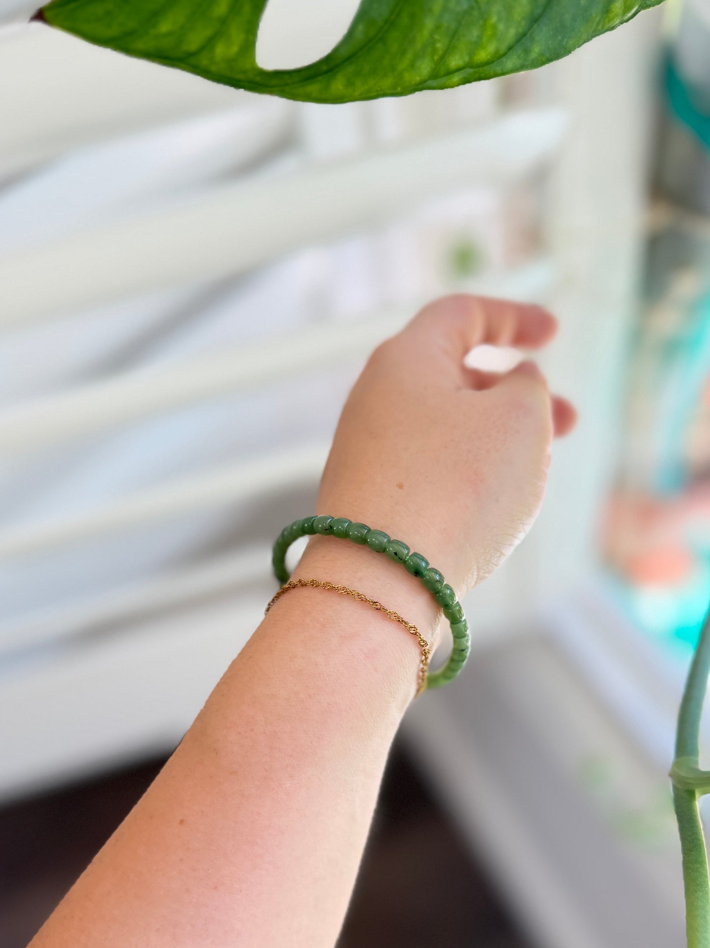 Dainty Jade Beaded Bracelet, Authentic Nephrite Jade