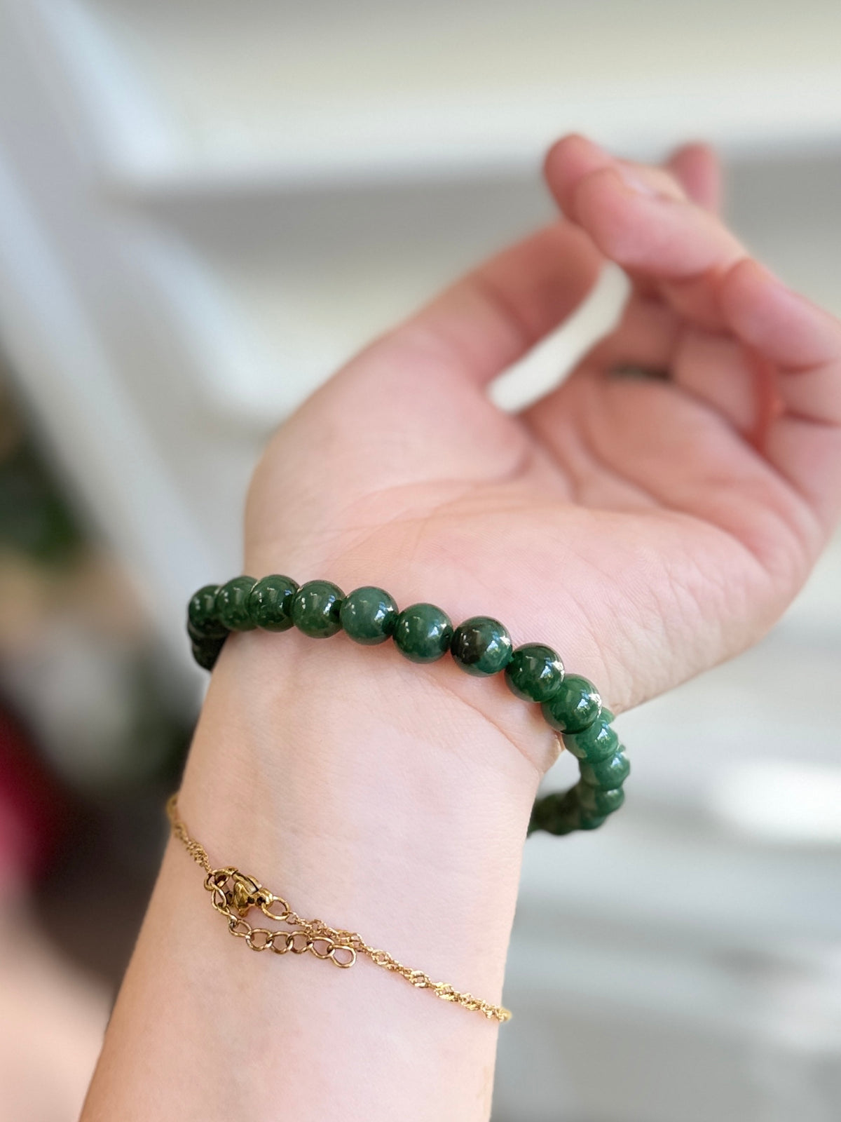 Natural Hetian Jade Bracelet, Beaded Nephrite Bracelet