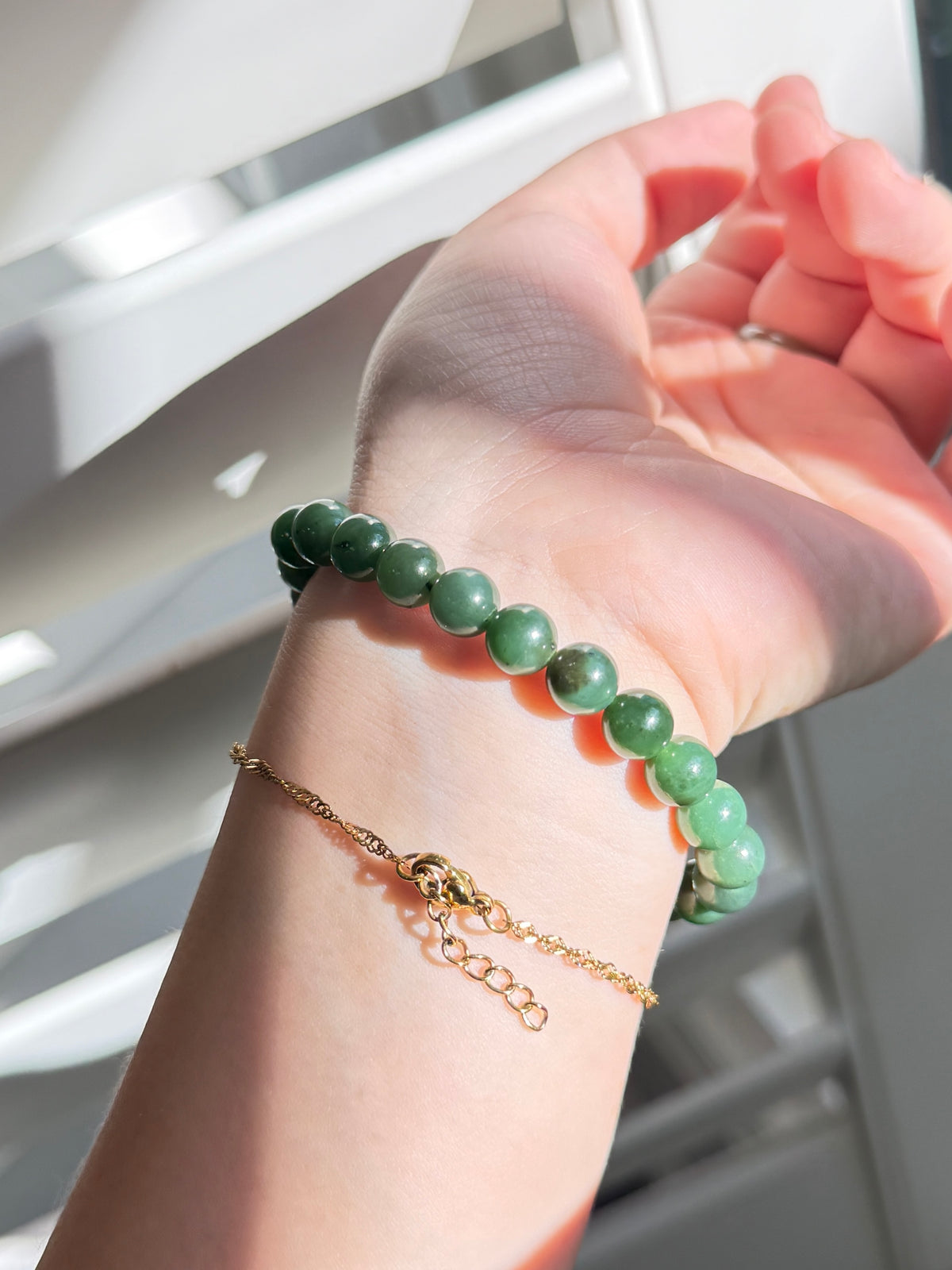Natural Hetian Jade Bracelet, Beaded Nephrite Bracelet