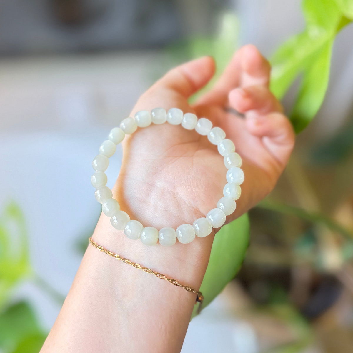 Natural Hetian Jade Beaded Bracelet, Authentic Nephrite Jade
