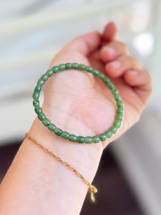 Dainty Jade Beaded Bracelet, Authentic Nephrite Jade
