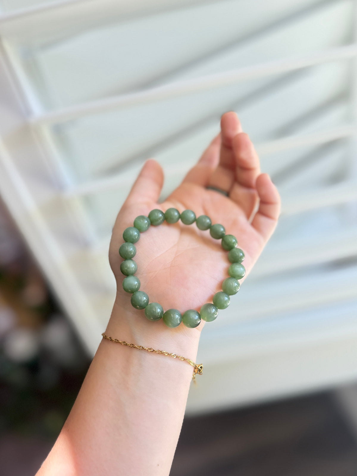 Natural Hetian Jade Beaded Bracelet, High Quality Nephrite (No Black Spots)