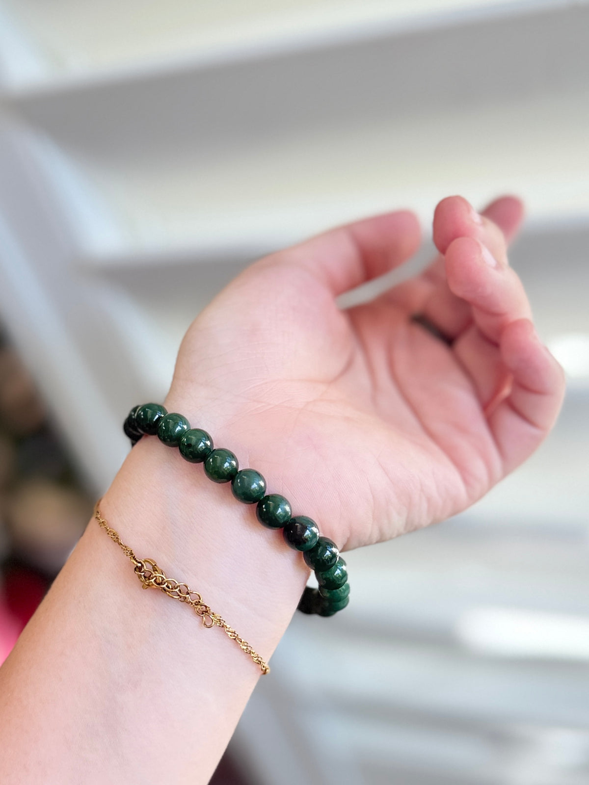 Natural Hetian Jade Bracelet, Beaded Nephrite Bracelet