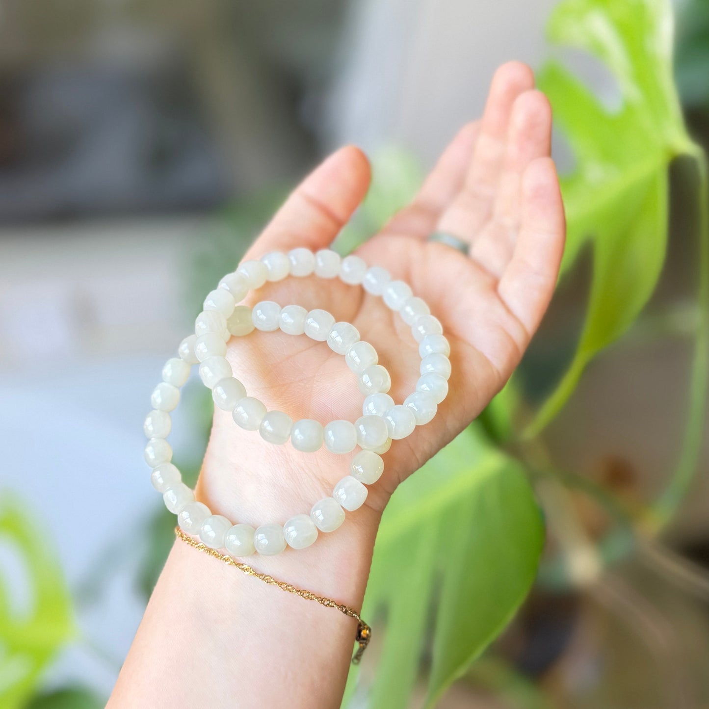 Natural Hetian Jade Beaded Bracelet, Authentic Nephrite Jade
