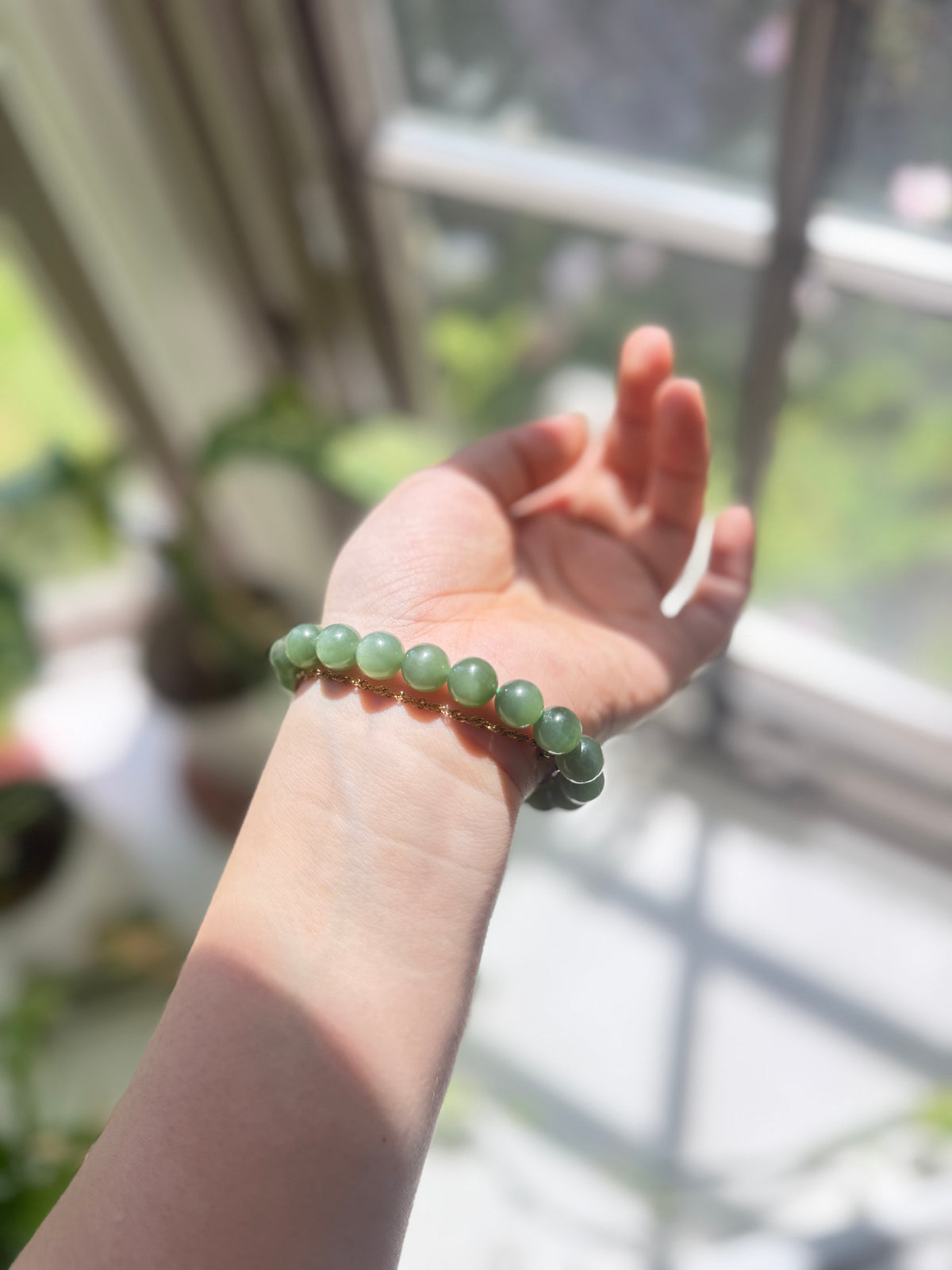 Natural Hetian Jade Beaded Bracelet, High Quality Nephrite (No Black Spots)