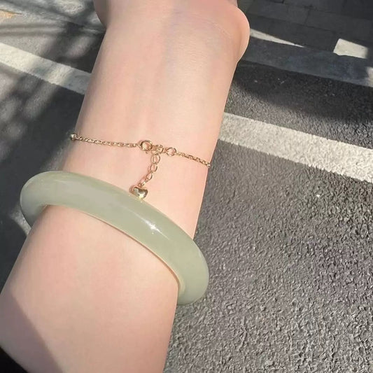 Authentic Natural Jade Bangle, Light Green Nephrite Bangle