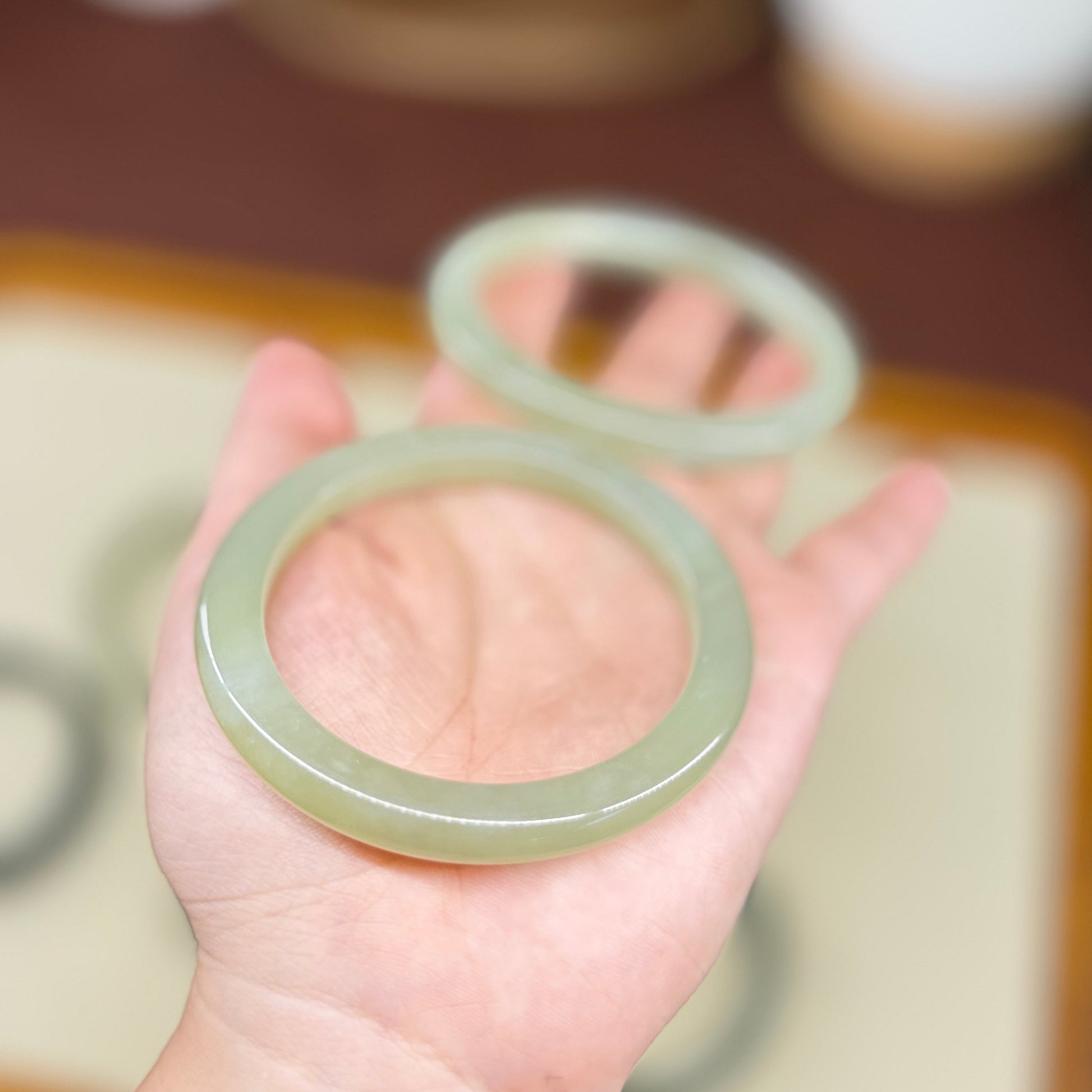 Authentic Natural Jade Bangle, Narrow Light Green Nephrite Bangle