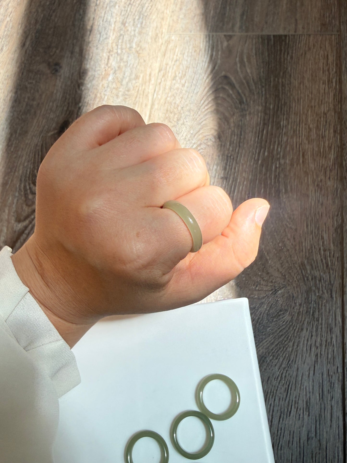 Authentic Nephrite Jade Ring, Natural Light Green Jade Band